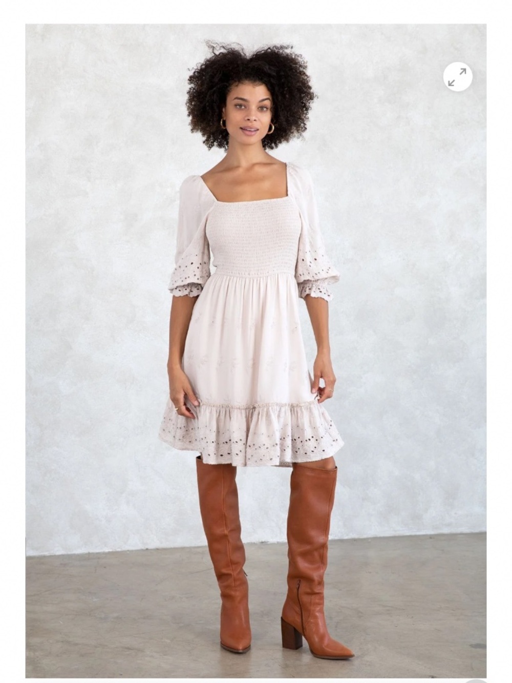 Smocked EyeletMini Dress